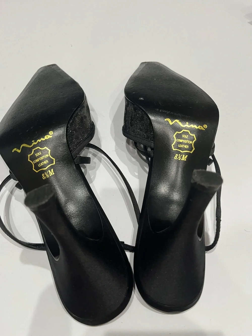 Nina Vintage Black Glittery Strappy Pointed-Toe Kitten Heel Pumps Sz.‎ 8.5